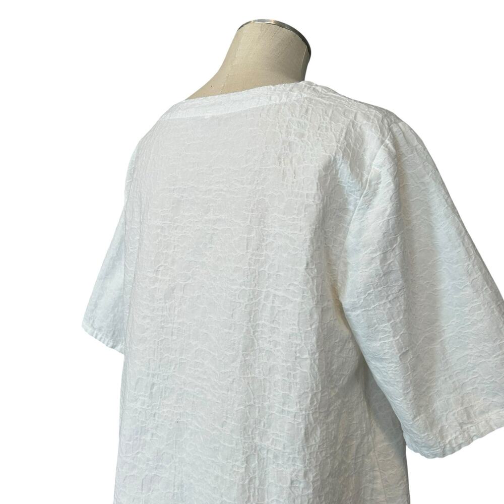 White Textured Henley Cotton Linen Boxy Oversized Top Cottagecore XL - Picture 13 of 14